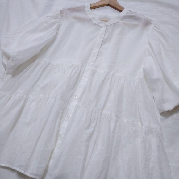 Elffe Classic  Balloon Sleeve Tiered Blouse White - Picture 2 of 4